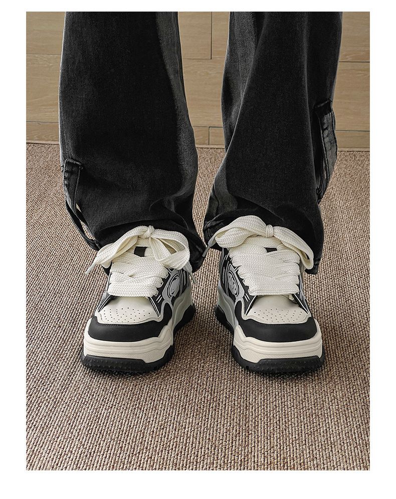 Gu Que pár egyedi tervezésű női fekete-fehér panda főutcai kenyér sokoldalú vastag talpú sport- és hétköznapi deszkacipő_voghion.com