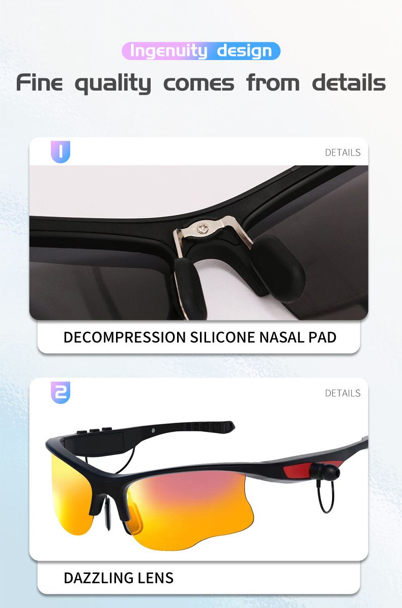 Cycling Eyewear Sports Smart Bluetooth Audio Sunglasses Polarized Lens With Stereo Speakers HD Calls Music Sweatproof For Running Cycling_voghion.com