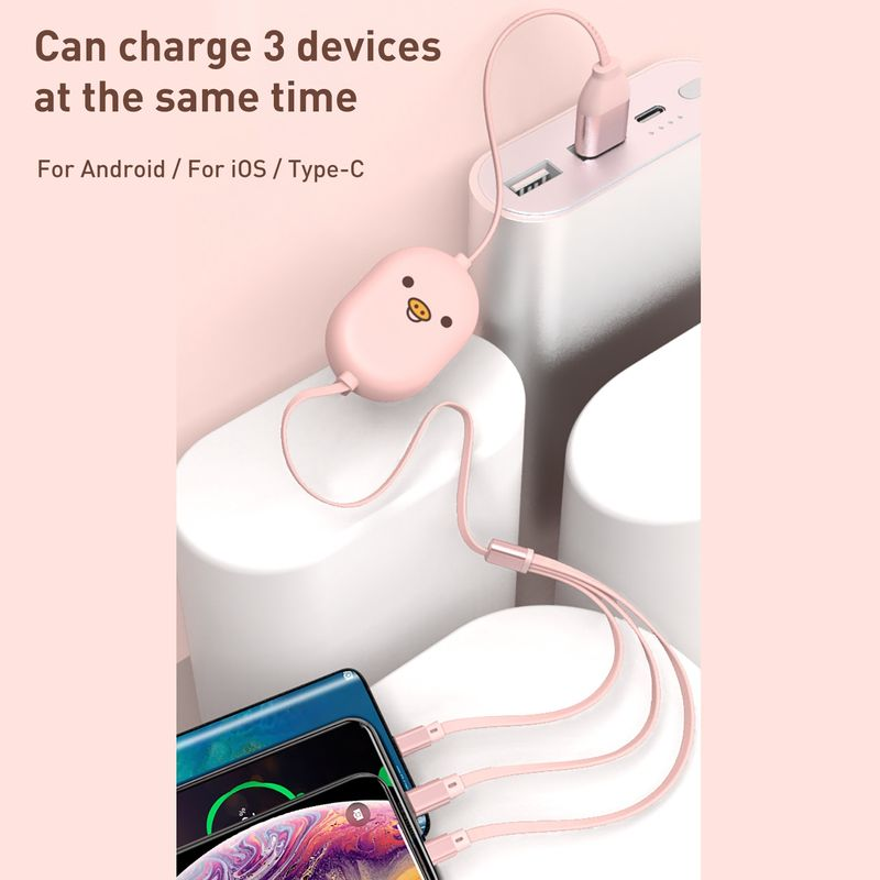 Cabo de carregamento de dados retrátil 3 em 1 para conectores Apple/Android/Tipo C_voghion.com