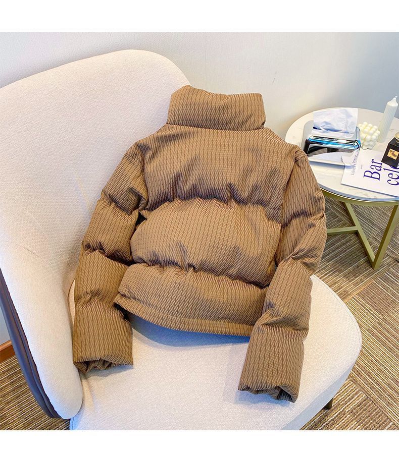 Women's Short Padded Khaki Cotton Jacket - Oversized Casual Winter Coat With Pockets, Loose Fit For Petite & Tall_voghion.com