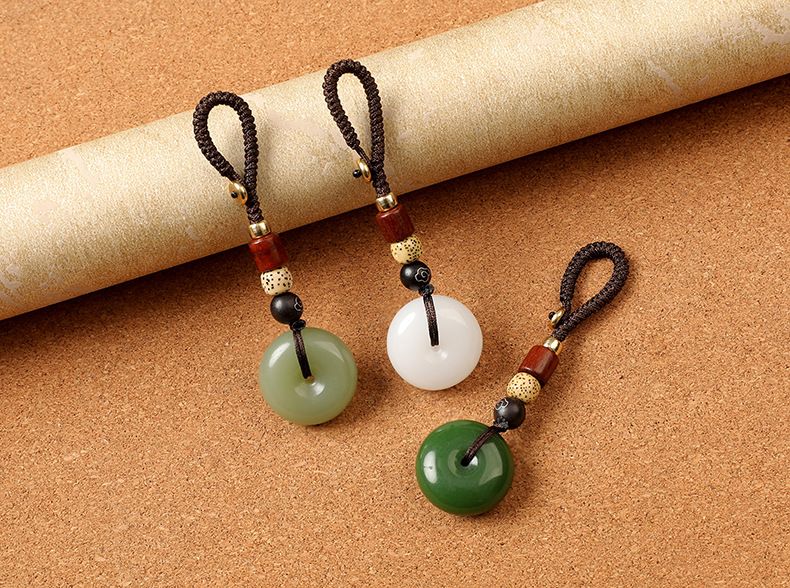Pendentif porte-clés de voiture en agate calcédoine, boucle de sécurité en jade, pendentif haut de gamme exquis et créatif pour couple_voghion.com