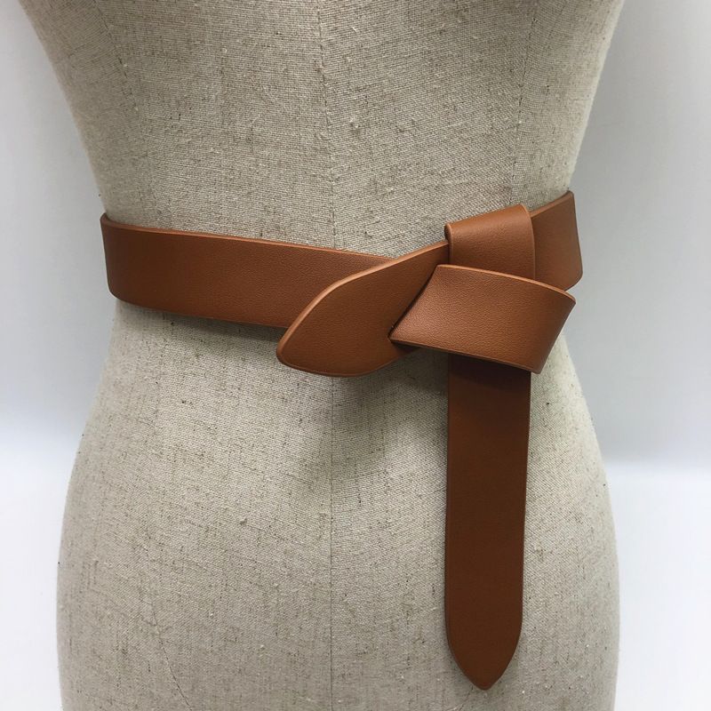 Cinto de couro marrom quente, moda feminina, casual, designer, acessórios para vestido, gótico, vintage, com nó, espartilho para mulheres_voghion.com