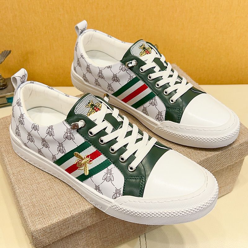 Fuguchi Echt Leren Heren 2025 Zomer Little Bee Ademende Sneakers Stretch Band Casual Witte Luie Schoenen Heren_voghion.com