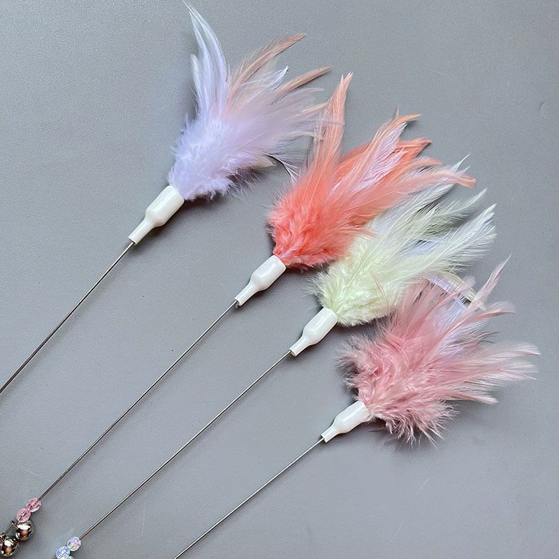 Jouet Macaron Couleur Plume Fait Main Manche En Bois Fée Durable Son Chat Teaser Baguette_voghion.com