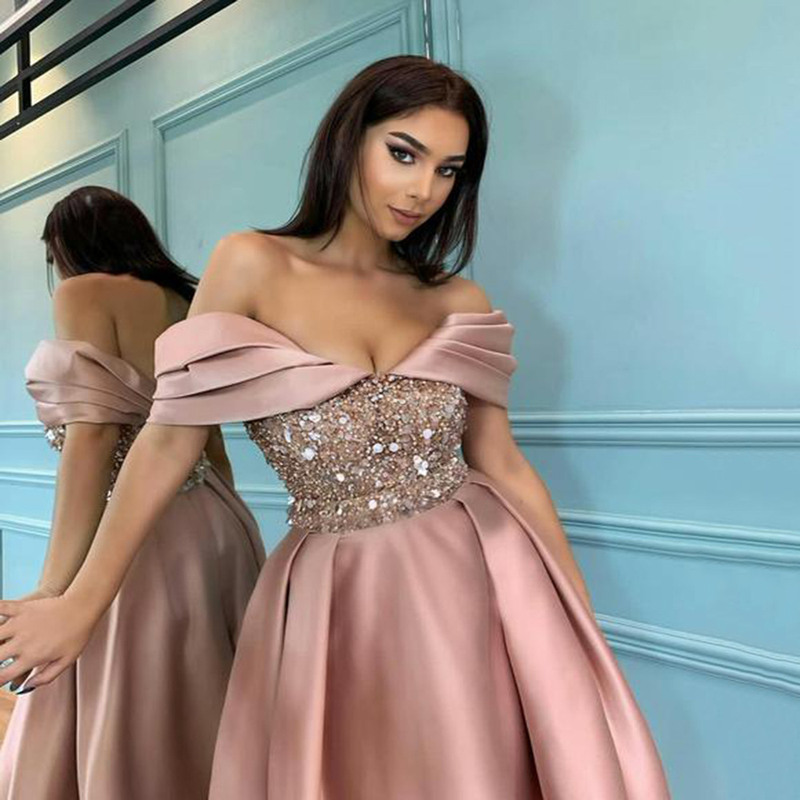 îmbrăcăminte damă primăvară simplă și elegantă rochie rochie de seară pentru banchet, lungă, subțire, cu paiete fără umăr_voghion.com