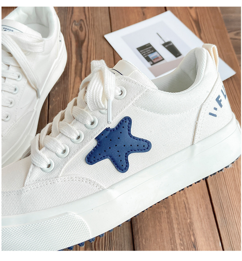 Kleine weiße Segeltuchschuhe Damen 2024 neuer Frühling und Herbst Ulzzang vielseitiges Nischendesign Stern flache Skateboardschuhe_voghion.com