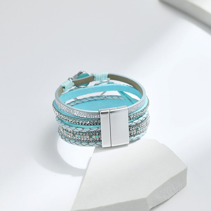 Set di bracciali a strati bohémien - Bracciale rigido regolabile a cuore aperto e catena con perline_voghion.com