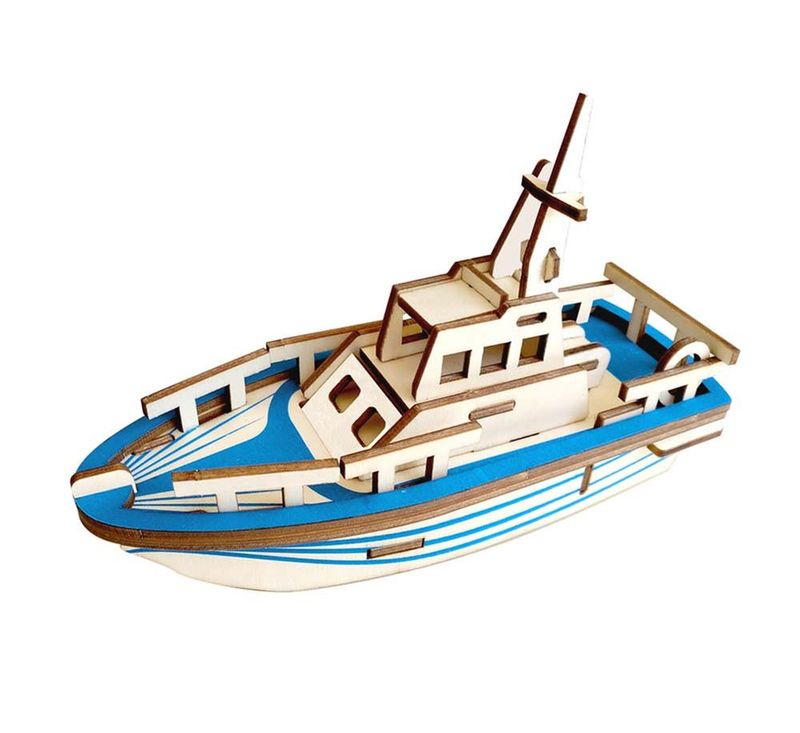Lifeboat Wooden 3D Model Puzzle Kids DIY Jigsaw Assembly Building Blocks_voghion.com