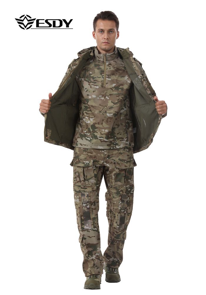 Dreiteiliger Herren-Sportanzug, winddicht, wasserdicht, warm, Wanderjacke, Tarnmuster, taktisches Dreiteiler-Set_voghion.com