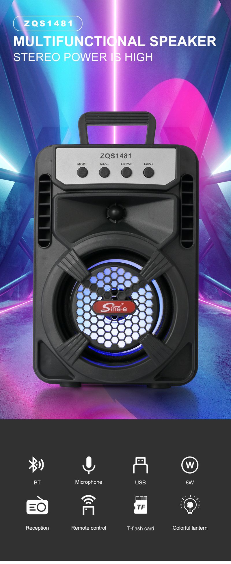 ZQS1481 Square Dance Heavy Bass Wireless Bluetooth Speaker Small Audio Outdoor Microphone 4 Inch Household_voghion.com