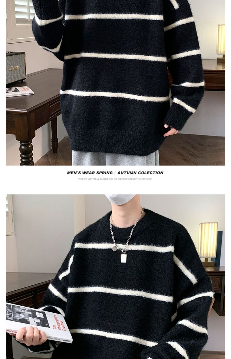 Loose Knitted Striped Lazy Style Spring Autumn New Unisex 2025 Base Layer Sweater Plus Size_voghion.com