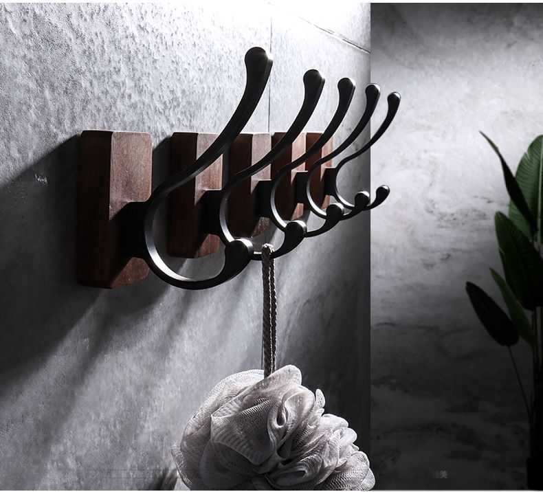 Black walnut hook punch-free wall door back porch paste coat single hook hotel bathroom solid wood coat hook_voghion.com