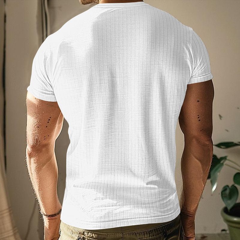 Solid Color Men's New Summer Versatile Short Sleeved Henley Shirt Casual Knitted T-shirt_voghion.com