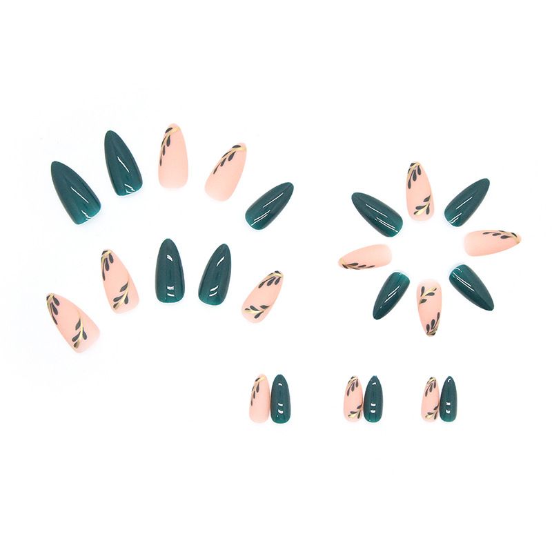 Frische Farbe, matt, doppelseitig, Nagelkunst, schlicht, elegant, grünes Blatt, tragbarer Nagellack, süß, cool, Ins-Stil_voghion.com