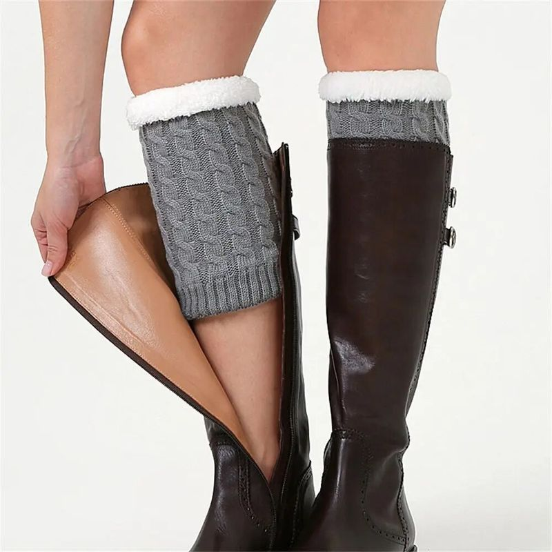 Dames winter enkelbeenwarmers plus fleece gehaakte gebreide laarsmanchetten toppers sokken_voghion.com