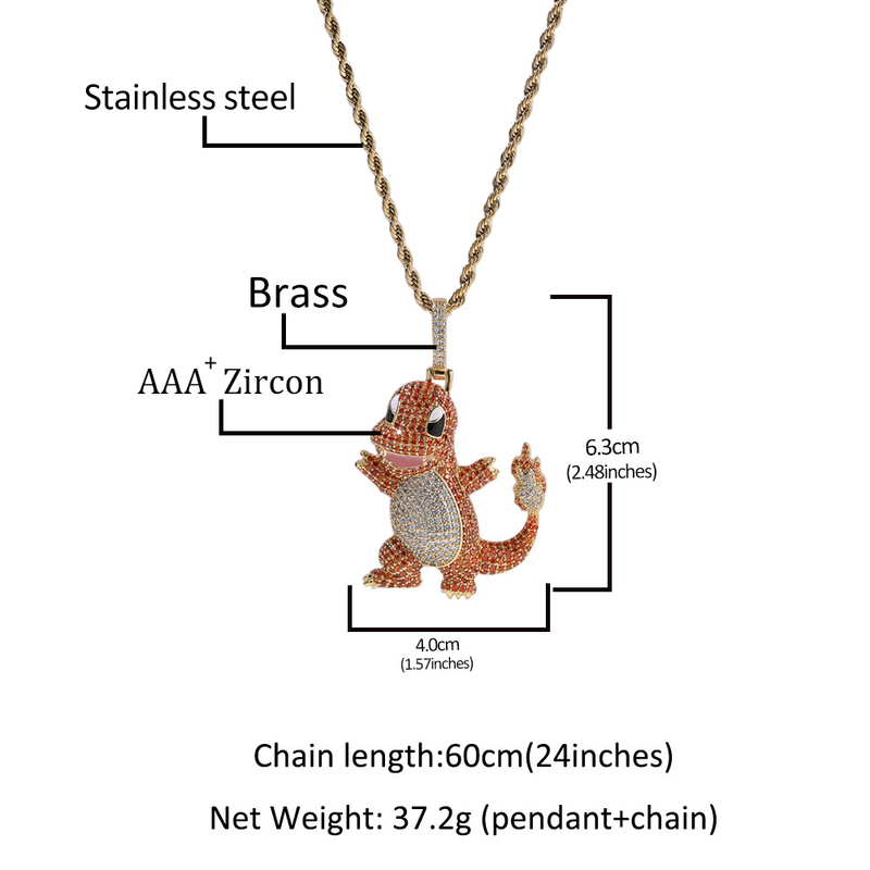 Gu Meng Neuer Cartoon-Anhänger mit kleinem Feuerdrachen, Kupfer, Mikroeinlage, bunter Zirkonstein, vielseitiger, personalisierter Pullover_voghion.com