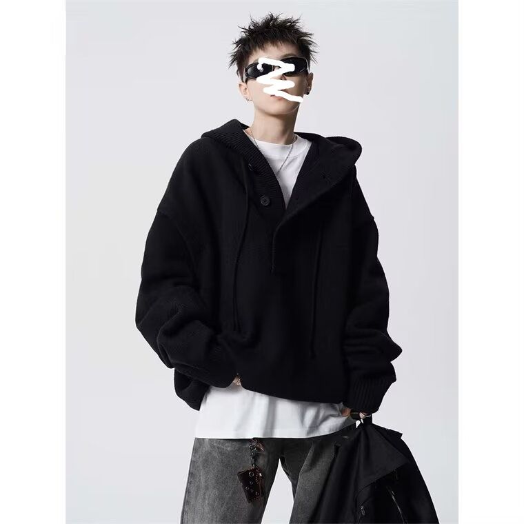 High Street Solid Color Knit Herren Winter American Cleanfit Kapuzenpullover High-End Cool Sweater_voghion.com