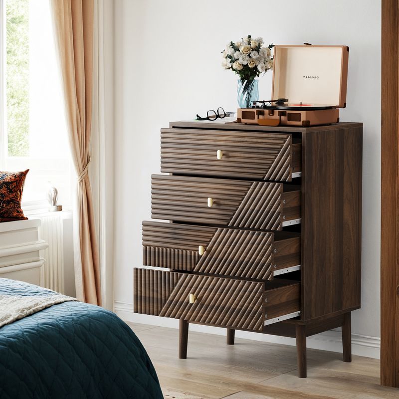 Kommode Mit 4 Schubladen, Moderner Aufbewahrungsschrank Aus Holz, Walnuss_voghion.com
