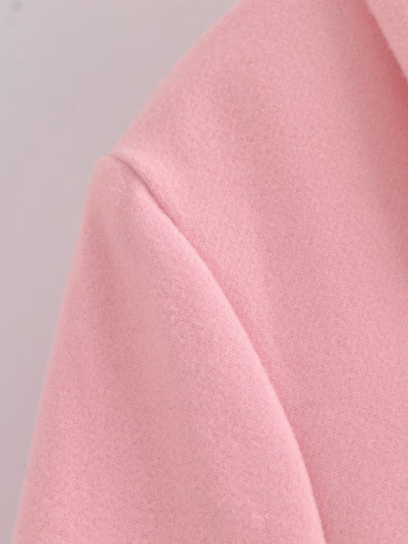 Dames kleine frisse revers lange mouwen dubbelrijs ontwerp roze trenchcoat_voghion.com
