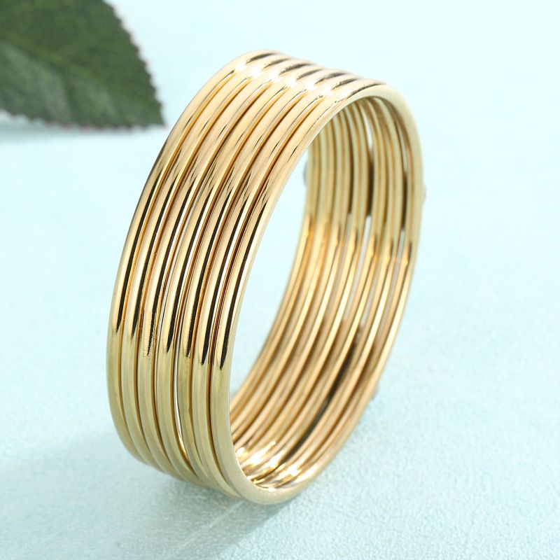 Modeschmuck Temperamt Beliebte Multi Layer Stacking Coil Vergoldet 3mm Plain Ring Titan Stahl Armband Für_voghion.com