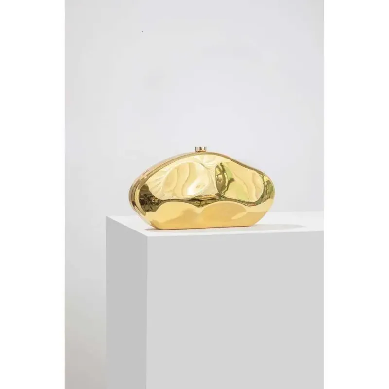 Designer 2025 Fashion Acrylic Egg Shape Clutch For Wonen Gold Sier Evening Party Shinny Metal Box Shoulder Crossbody_voghion.com