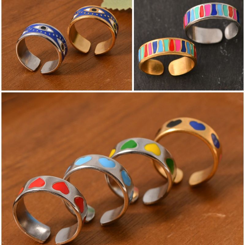 Modischer offener Ring mit Zirkonia, vergoldet, bunt, Emaille, kreatives Design, alltagstauglich, vielseitig, leichter Luxusschmuck_voghion.com