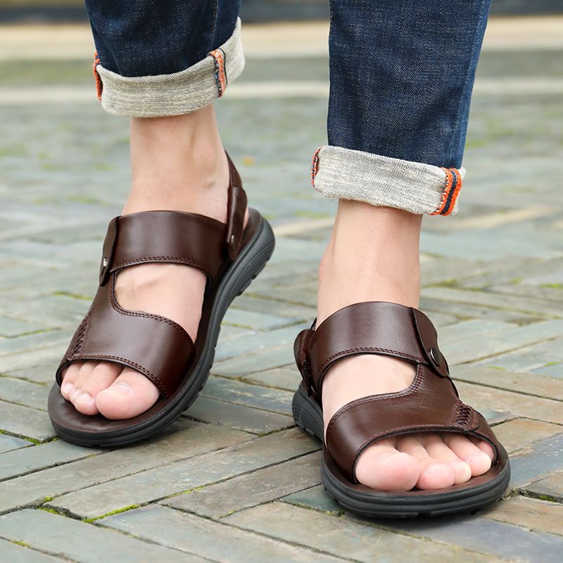 Unbeatable Quality 2024 Summer New Sandals, Beach Casual Men's Shoes, Thick Sole Soft Leather Slippers_voghion.com