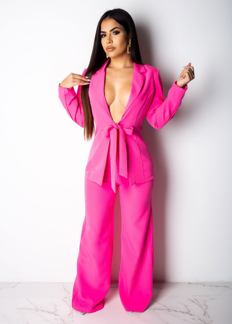 Vêtements pour femmes, petit costume avec cravate à la taille, costume deux pièces professionnel décontracté à la mode pour femmes_voghion.com