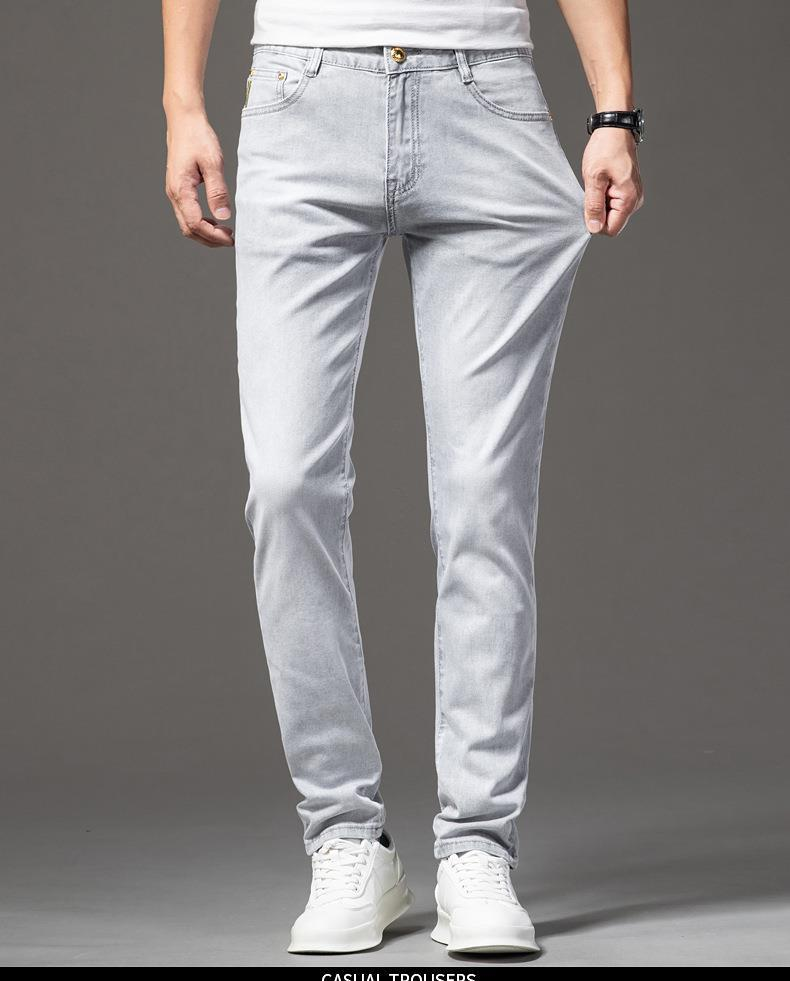 Jeans grigio chiaro nuovi di alta qualità europei slim fit piedi piccoli versione coreana marchio alla moda pantaloni lunghi da uomo versatili_voghion.com
