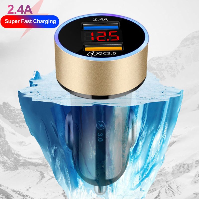 Music Festival  QC3.0 port flash digital display fast charging dual USB 2.4A one to two cigarette lighter car charger_voghion.com