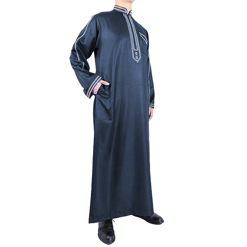 Bahar Stand Yaka Baskılı Erkek Giyim Etnik Stil Gevşek Uzun Tek Parça Müslüman Bornoz_voghion.com