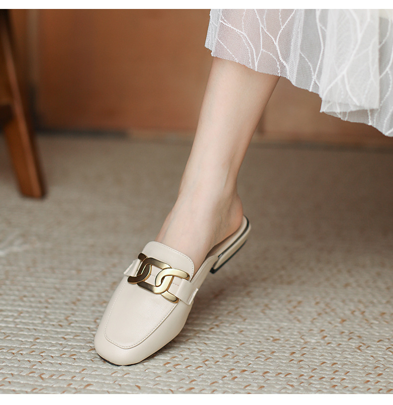 2023 new slippers women's summer outerwear fashion square toe British plus size women's shoes chunky heel sandals loafers lazy shoes_voghion.com