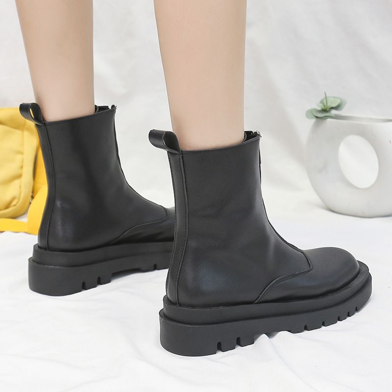 Große Martin-Stiefel mit dicker Sohle und kurzem Bein für Damen, neues Modell 2024, Reißverschluss vorne, runde Zehenpartie, niedriger Absatz, Frühling und Herbst_voghion.com