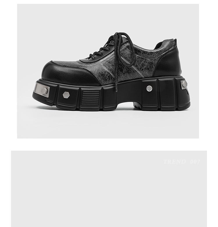 Paris 7 cm dicke Sohle, Erhöhung des großen Kopfes, Derby-Schuhe, dicke Sohle, runder Kopf, kleine Lederschuhe, Metall, Retro-Muffin-Papa-Schuhe_voghion.com