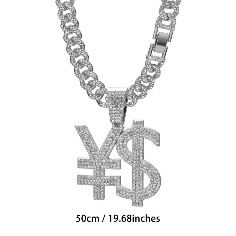 Hop Hip Currency Dollar Sign Pendant Diamond-Encrusted Light Luxury Long Cuban Necklace For Sale_voghion.com