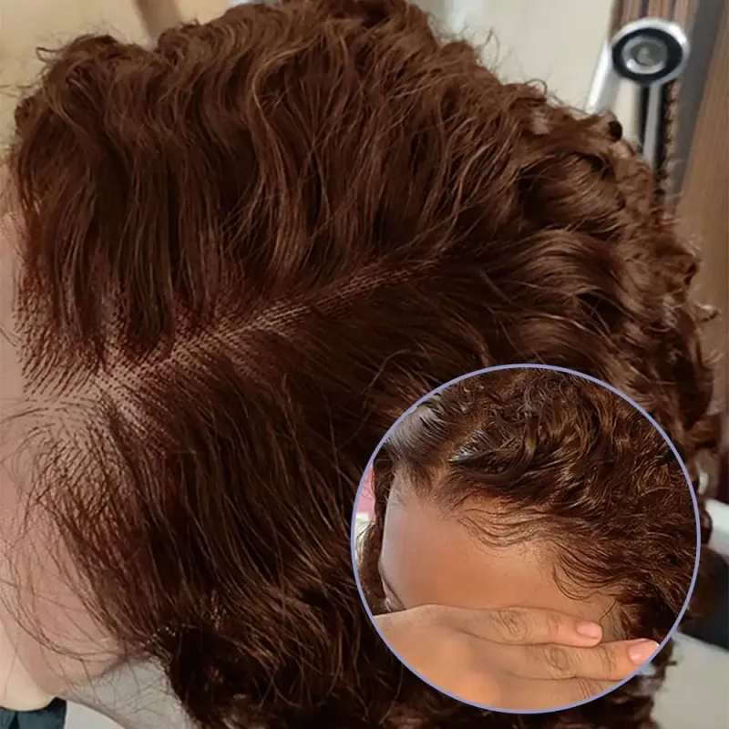 Peluca corta de color castaño oscuro con corte bob, cabello humano de 13 x 4 pulgadas, pelucas frontales con encaje, pelucas cortas de ondas profundas marrones, peluca bob n.° 4, cabello humano 180 % para mujer_voghion.com