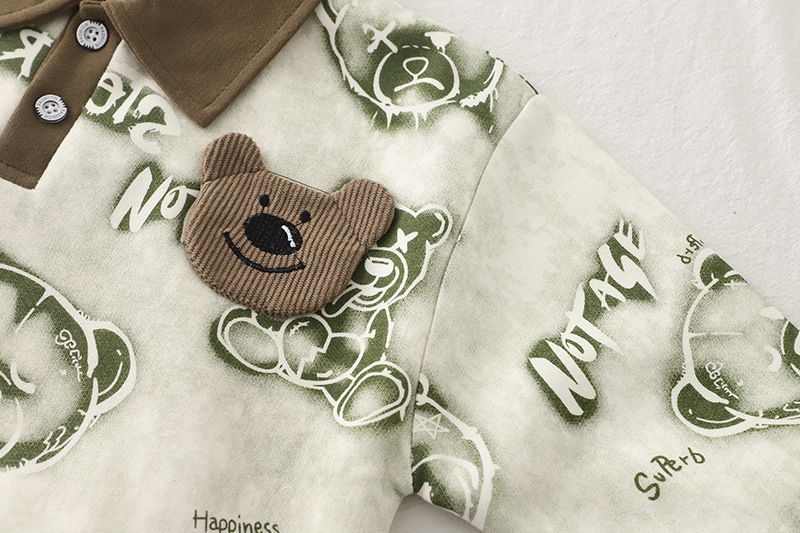Abbigliamento per bambini primavera e autunno 2025, versione coreana, colletto ribaltabile, casual, felpa con cappuccio e orso, manica lunga, due pezzi_voghion.com
