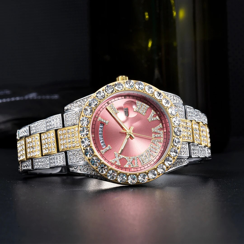 Neue Tag Datum Uhr Für Männer Top Gold Diamant Iced Out Männliche Reloj Leuchtende Bling Edelstahl Quarz Armbanduhr Geschenk_voghion.com