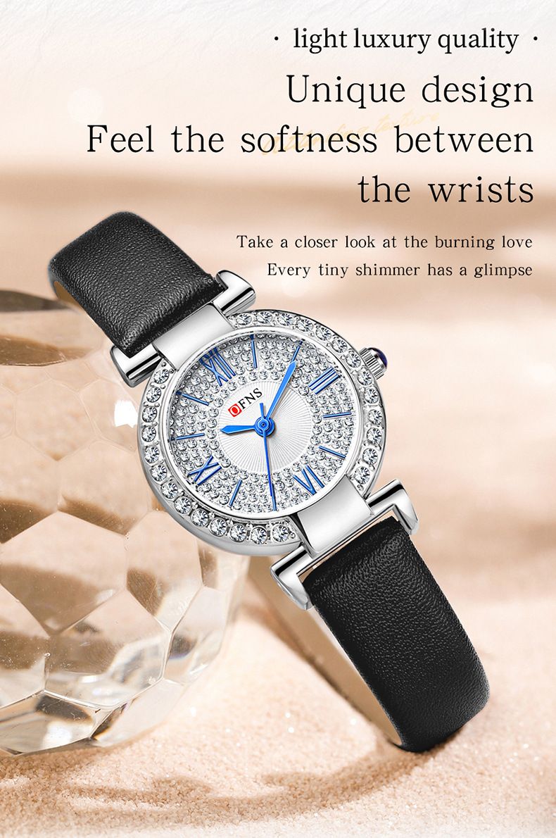 Elegante wasserdichte Quarzuhr für Damen mit Diamant-Akzent, Edelstahlgehäuse und Lederarmband, rundes Retro-Zifferblatt für den täglichen Gebrauch_voghion.com