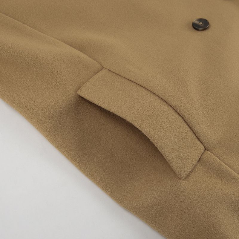 2025 Herbst-Winter-Wollmantel, mittellang, locker, verdickt, braun, zweireihig, Wolljacke, Pendler-Damenbekleidung_voghion.com