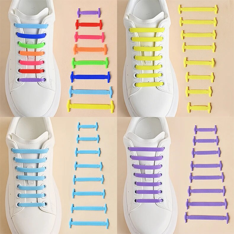 16 pz/lotto Nessun Laccio Lacci Delle Scarpe 12 colori Lacci Elastici Lacci In Silicone Pigri Creativi Merletto di Gomma_voghion.com