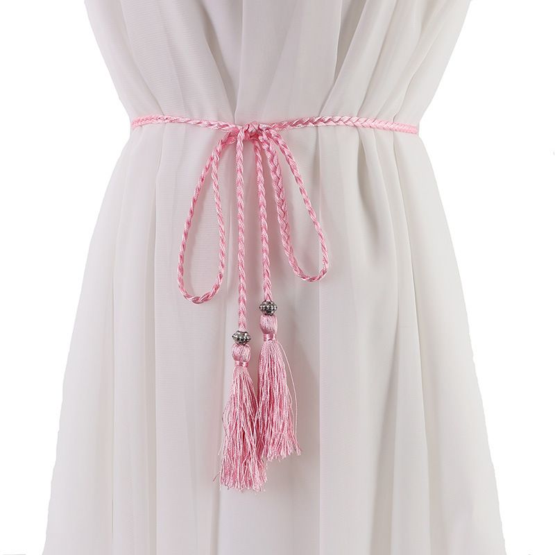 Ceinture à pompon tressée pour femmes, nouvelle collection 2022, nœud décoratif pour cheveux, jupe Hanfu, chaîne, corde de taille_voghion.com