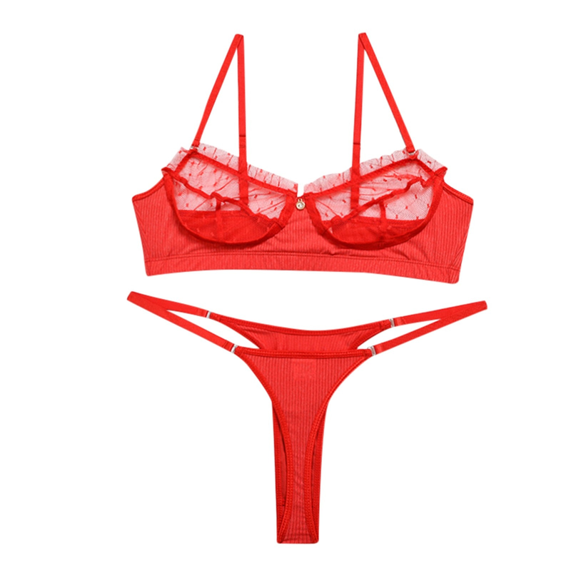 Sexy Lingerie Set Naisten Pitsi Push Up Bra Thong Suit Läpinäkyvä yksivärinen Alusvaatteet Setti bielizna damska нижнее белье_voghion.com