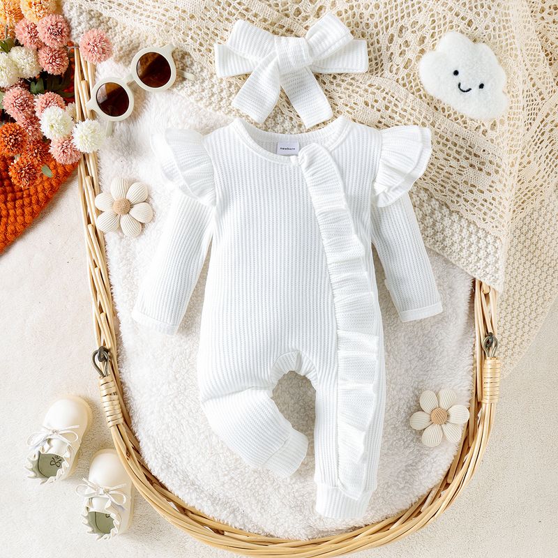 Mother & Kids Baby Girl’s Waffle-Knit Bodysuit With Flutter Sleeves – Soft & Stylish, 0-12M"_voghion.com