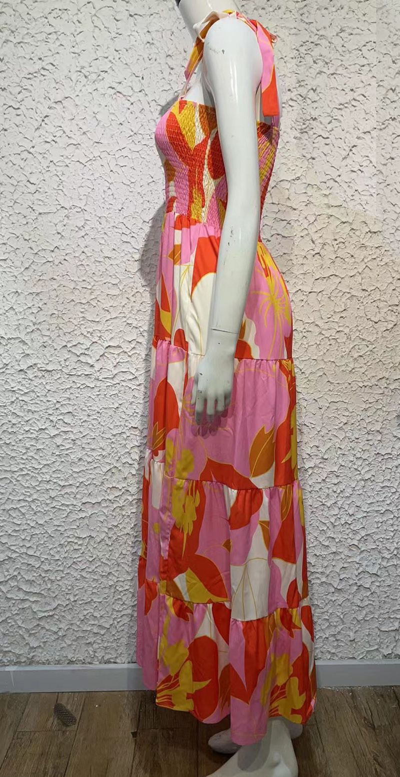 Selbstschießendes Cross Border Spring Sexy rückenfreies bedrucktes Strapskleid im Urlaubsstil für Frauen_voghion.com