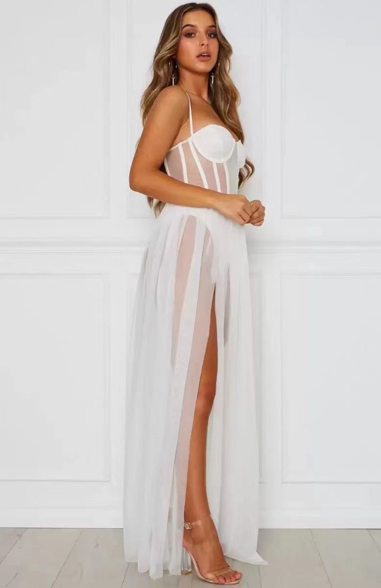 Women's Sleepwears Muse Marcy Clothing White Mesh Long Skirt One Piece Drop Shipping_voghion.com