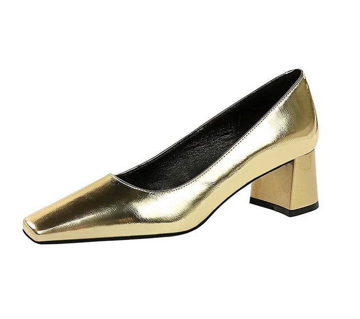 Women's shoes medium heel thick with small square head shallow pedicure all match banquet spring and autumn single shoes_voghion.com