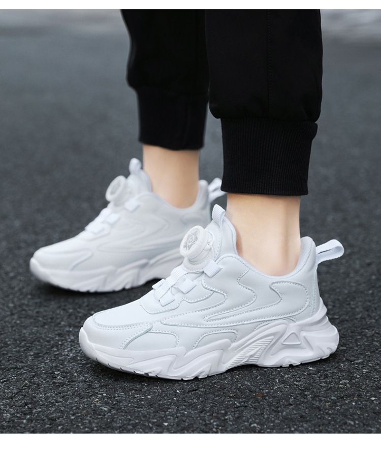 Children's Shoes Children's White Shoes Mesh Breathable Spring And Summer New Boys' White Sports Shoes Girls' White Shoes Rotating Buttons_voghion.com