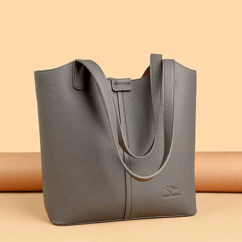 Designer 2025 Genuine Brand Soft Leather Shoulder For Women Casual Tote Female Solid Color Purse Simple Design Handbag_voghion.com