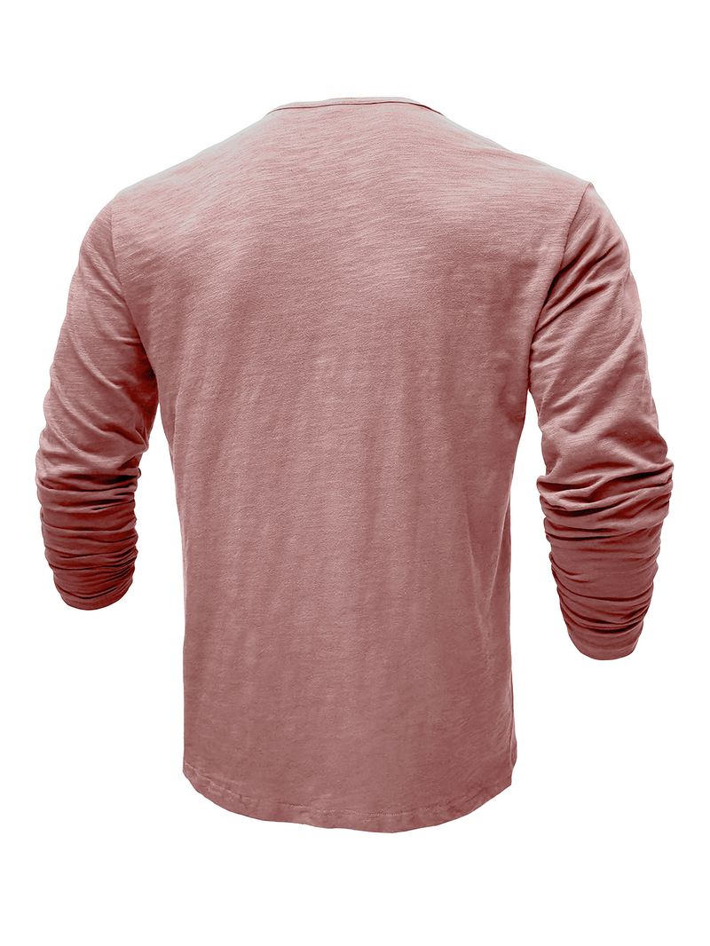 2025 Langarm Herren Top Frühling Herbst Bambus Baumwolle Einfarbig Knopf Henley Shirt Männer_voghion.com